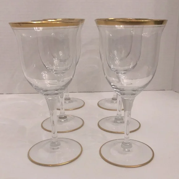 Kitchen | Vintage Gold Rim Base Trim Crystal Wine Glasses 6 Tulip Shape |  Poshmark